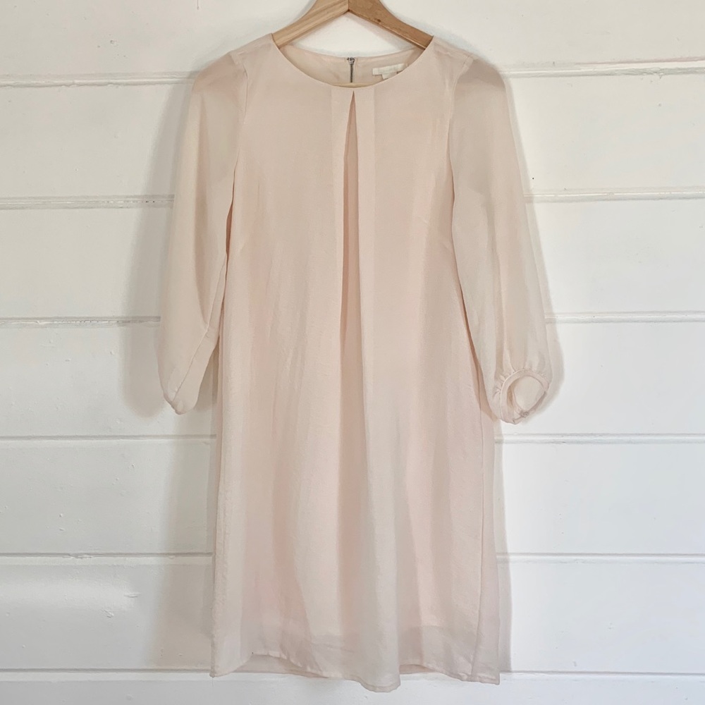 H&M Blush Long Sleeve Shift Dress w Zip Back